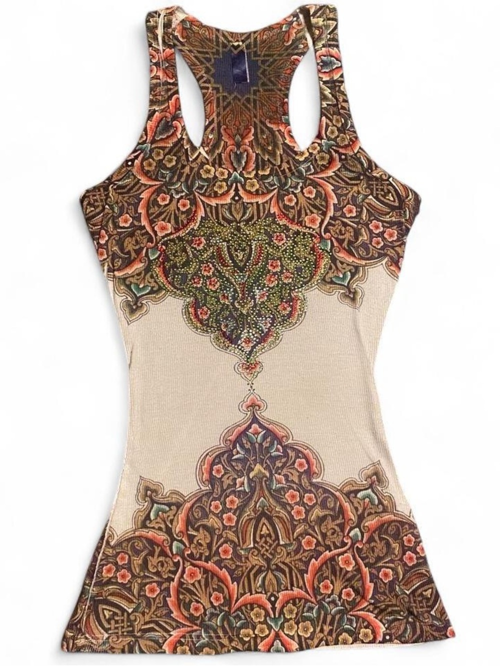 Y2K Boho Floral Print Tank With Rhinestone Detail